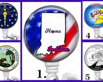 INDIANA State Retractable ID badge reel, Lanyard & Badge Combo,Necklace, Key Chain, Small gift,bling,