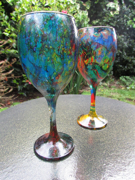Marble Dipped Wine Glasses pair by IEGlassWorks on Etsy