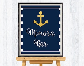Mimosa bar sign, gold foil nautical, anchor, wedding sign, printable, INSTANT DOWNLOAD