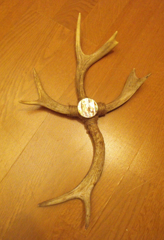 Deer antler cross with mother of pearl medallion