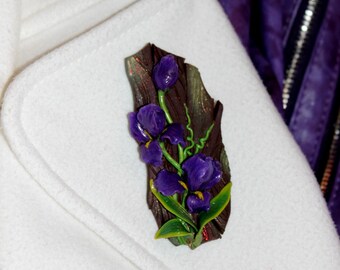 Iris Brooch - Floral Brooch - Flower Brooch - Violet Iris Brooch - Gift for Mother - Minimalist Brooch - Polymer Clay Brooch