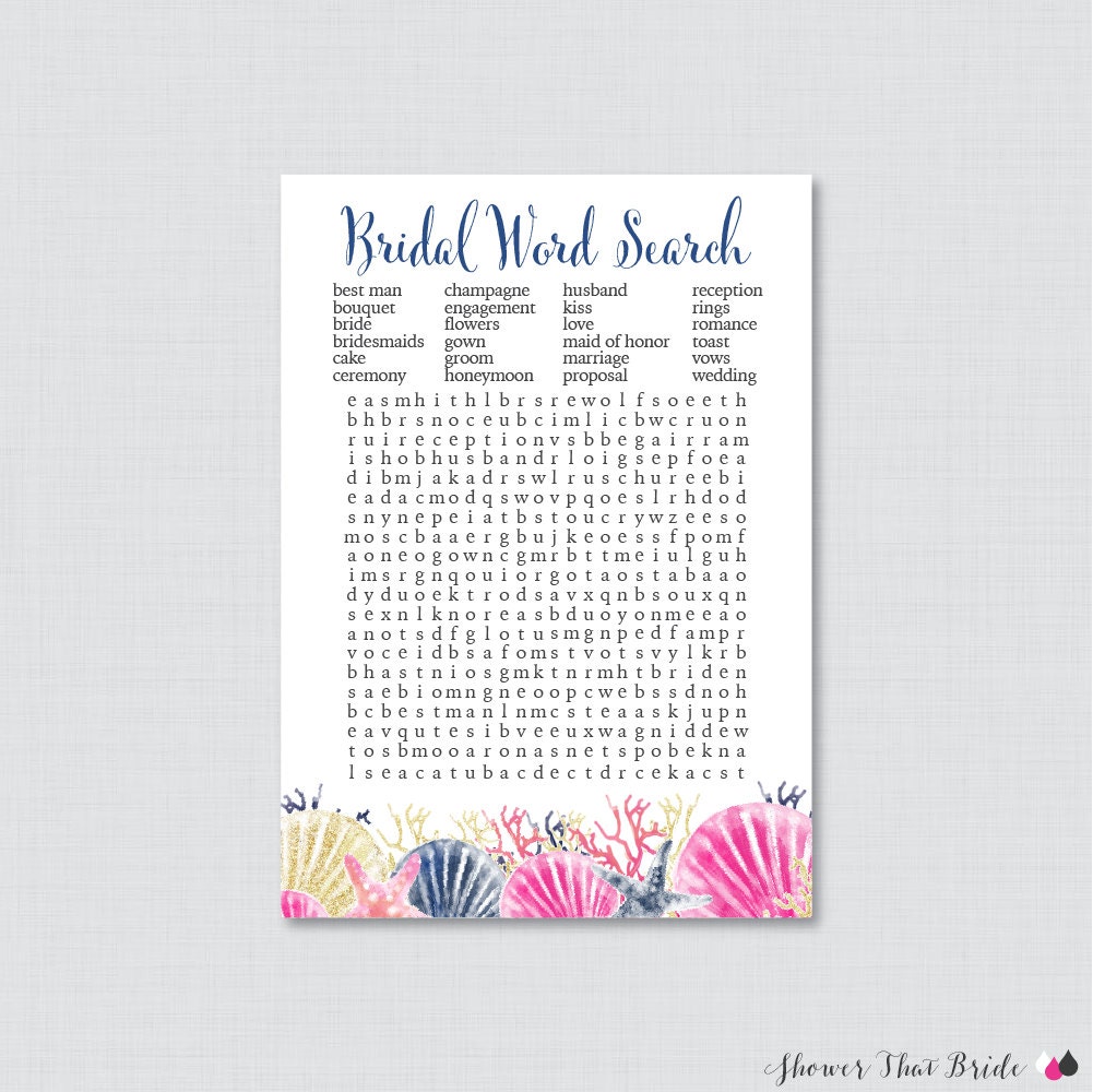 theme words crush bridal shower 8 Themed and Word Pink Search Shower Beach Printable Bridal
