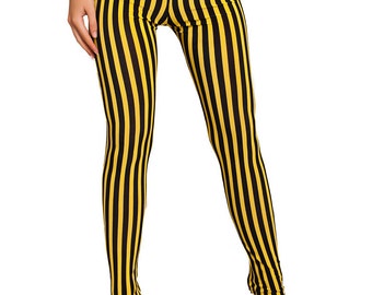 Low-waisted Striped Leggings.Yellow Black Stripe Leggings.Thin Yoga Pants. Light Stretchy Leggings. Activewear Sport Leggings.