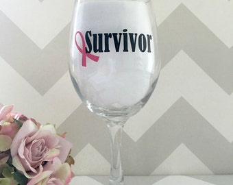 Survivor Wine Glass, Breast Cancer Survivor, Breast Cancer Gift, Breast Cancer Awareness Month, Breast Cancer Wine Glass, Pink Ribbon Gift