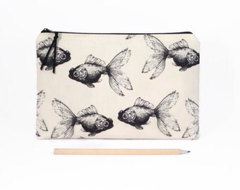 Clutch zipper bag, Fish, Large pencil case, Clutch bag, Zipper clutch, Goldfish, Travel zipper pouch, Clutch purse, Evening clutch,