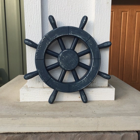 Rustic Dark Blue Nautical Ship Wheel Decorative ship's