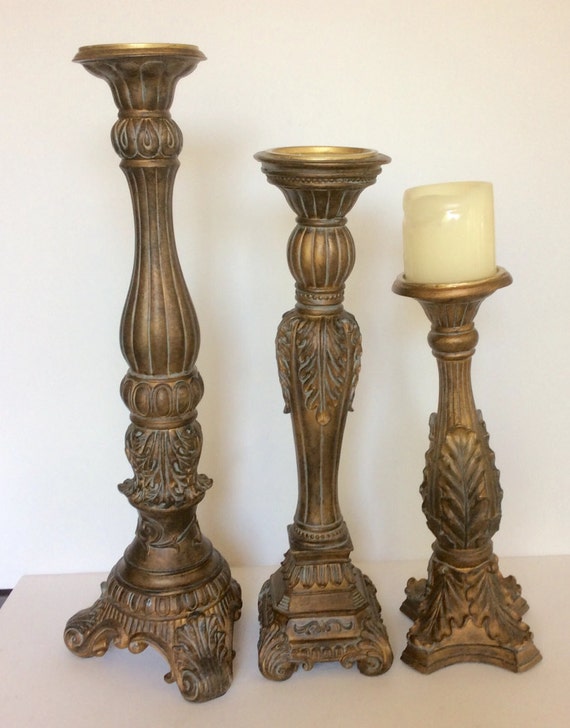 Vintage very tall pillar Regency candle sticks by Fitz and