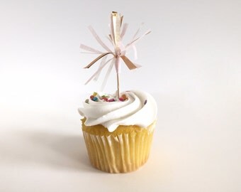 Blush, White & Gold Cupcake Toppers / Cake Toppers / Tissue Tassel / Set of 12 / Handmade / Bridal Shower, Baby Shower, etc.