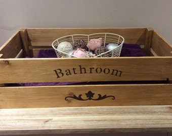 Bathroom storage crate, apple crate, wooden crate, shabby chic, crate, bushel box, bathroom storage