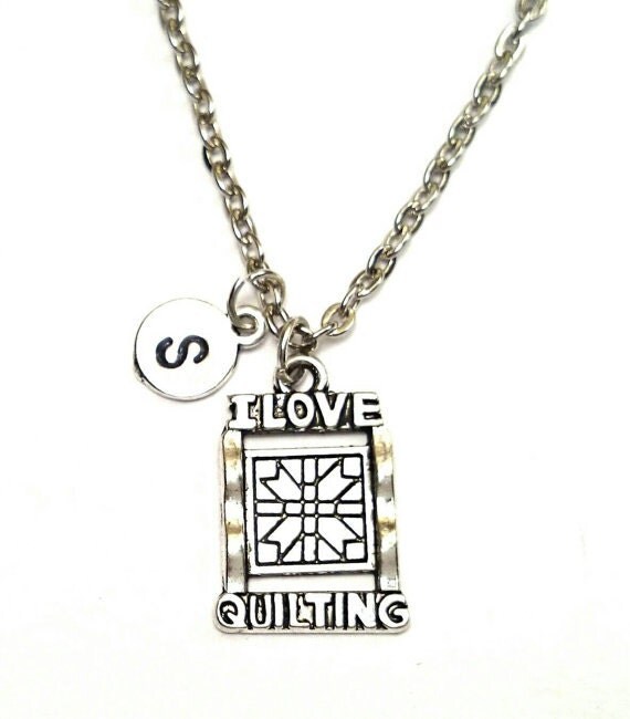 I Love Quilting Necklace Quilting Jewelry Quilting Pendant