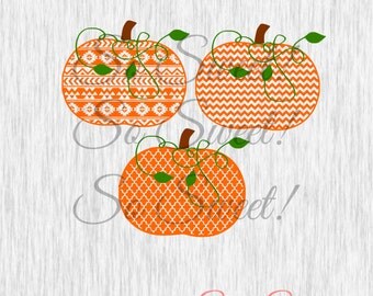 Patterned Pumpkins SVG / DXF Cut Files Aztec Chevron Tribal Halloween Fall Pumpkin Cut File Svg Dxf Vine Stem Silhouette Cute Monogram