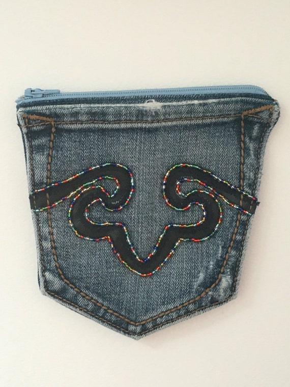 Denim Pocket Coin Purse Lined Coin Purse Upcycled Jean