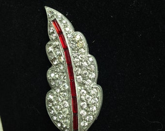 Art Deco Dress Clip, Dress Clip Art Deco, art deco Shoe Clip, Dress Clip by O.M. Resen, Art Deco Shoe Clip with clear rhinestones, red