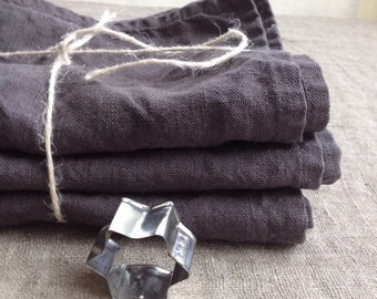 Linen Towels, Set of three Dark Grey Kitchen towels, dish towels, charcoal linen tea towels