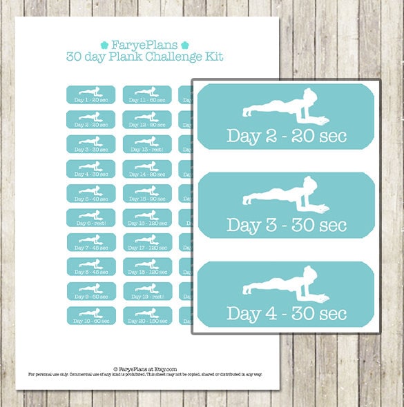 Fitness 30 Day Plank Challenge Printable Planner Stickers For