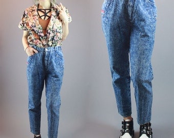 80s High Waisted Jeans Mom Jeans Vintage Denim Acid Wash Denim Ankle Length Pants Size M