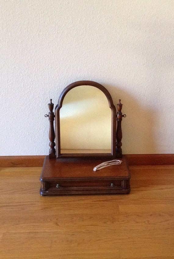 Antique Makeup Mirror Shaving Stand Vanity Mirror Walnut