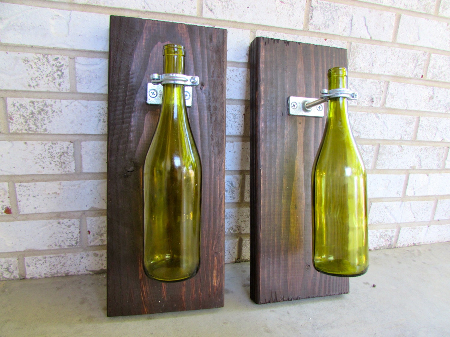 Set of Two Rustic Wine Bottle Wall Vases Home Decor