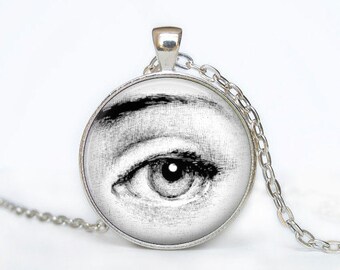 Lina cavalieri necklace BIG EYE piero fornasetti pendant, handmade glass cameo silver pendant retro italian illustration piero Fornasetti