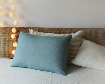Linen pillow case. Aquamarine. Blue linen bedding. Turquoise. Stone washed linen bedding. Blue pillowcase. Bed linens. Standard size, King