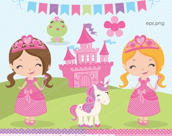 Princess clipart, Fairytale clipart, Unicorn clipart, Castle, Frog, Multicultural Princess, Princess Papers, Commercial License Included