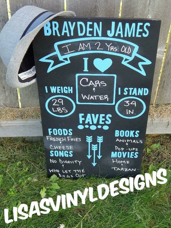 Items similar to Birthday Chalk Board w/ stats PERSONALIZED on Etsy