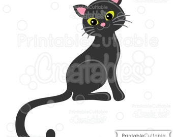Cute Black Cat SVG Cut File & Clipart E194 - Includes Limited Commercial Use!