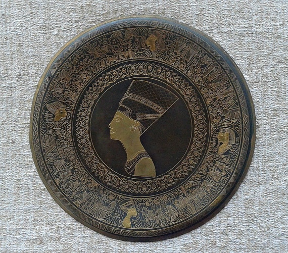 Vintage egyptian copper plate handmade engraved brass by Milras