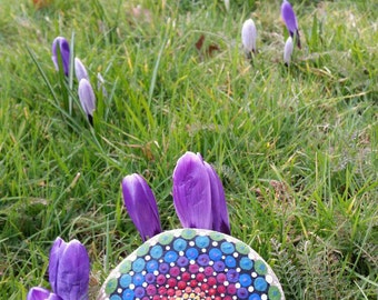 ORCHID BLOOM - Rainbow dot painted pebble art dotted pebbles Hand painted stones rocks art dots