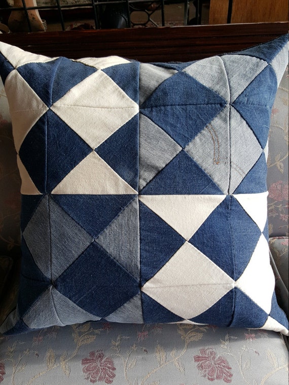 Items similar to Denim patchwork pillow cover on Etsy