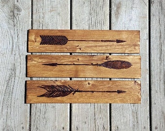 Items similar to Wood burned Banner & Arrow on Etsy