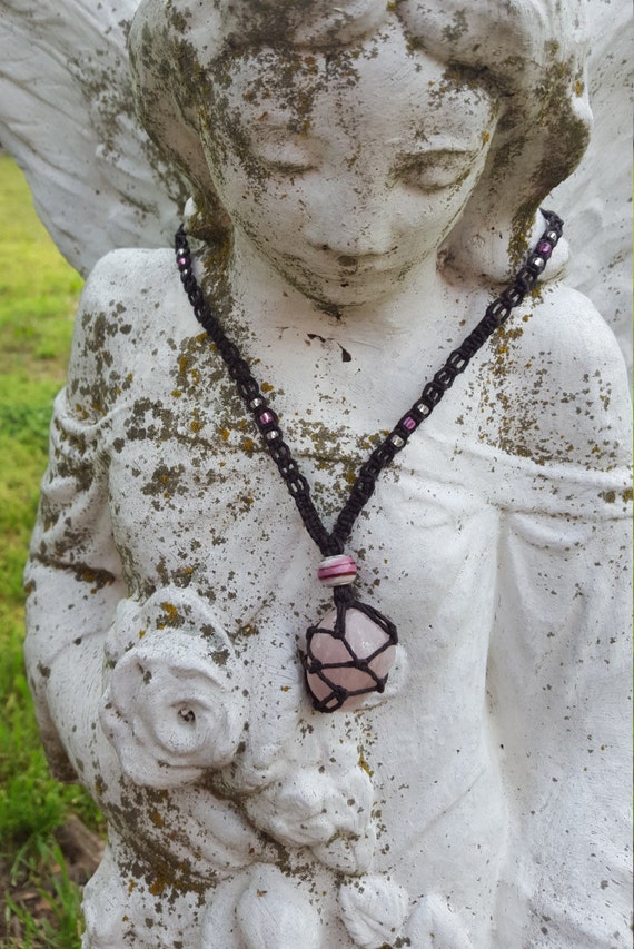 Hemp macrame crystal necklace hemp wrapped crystal healing