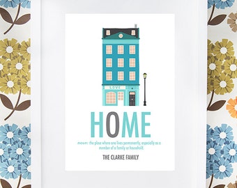 New Home print gift with definition personalised available framed or unframed