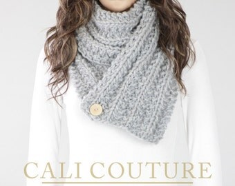 Knit Scarf PATTERN - Del Mar Button Scarf Pattern #20 - Knitting Pattern Scarf with Button- Digital Download - Not a Physical Scarf!
