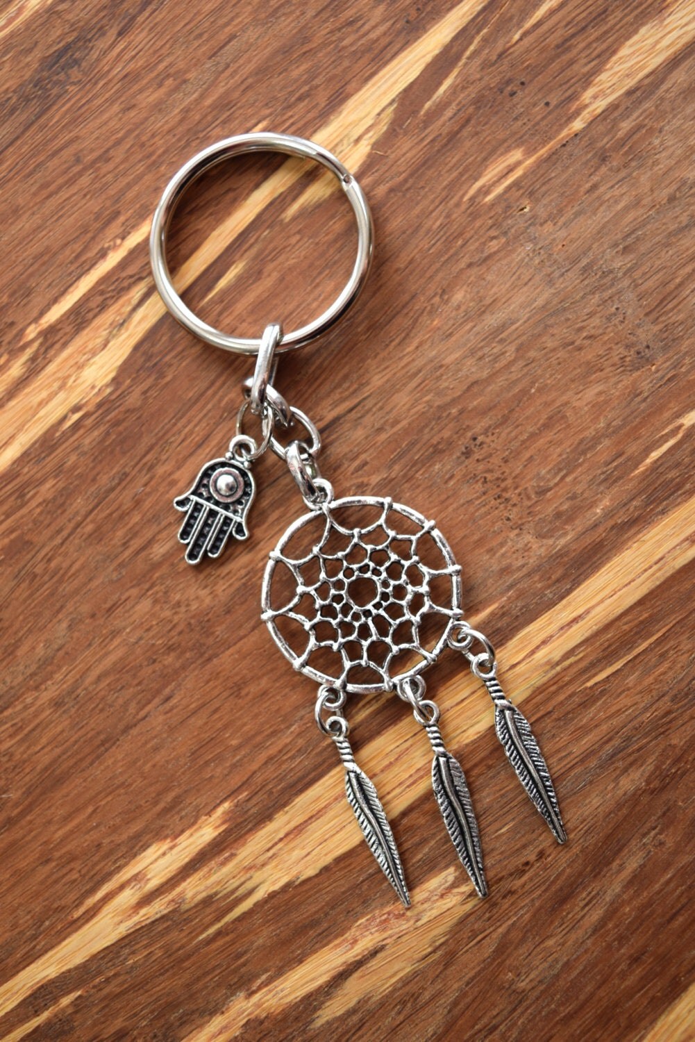 Dream Catcher Keychain with Hamsa Charm by driftwoodanddreamers