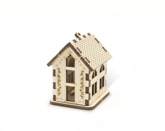 Miniature wooden constructor kit - unfinished Waldorf toys for kid's crafts - design model tiny House