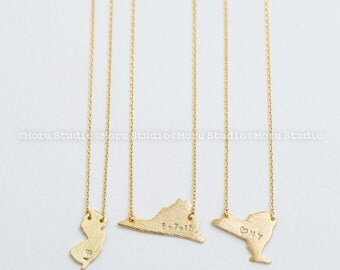 Personalized State Necklace- New Jersey, Virginia, New York/ Hand Stamped Necklace, Custom Necklace, Best Friends, Birthday Mom Gift NCR061