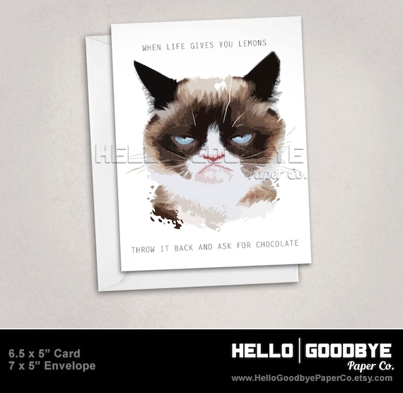 Grumpy Cat Birthday Card Fun Funny Card by HelloGoodbyePaperCo