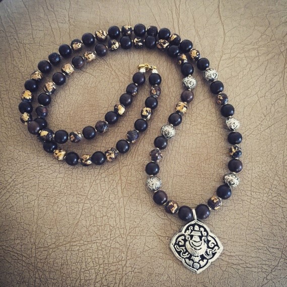 GoldLeaf Monk Prayer Bead Necklace with Treasure Vase Pendant