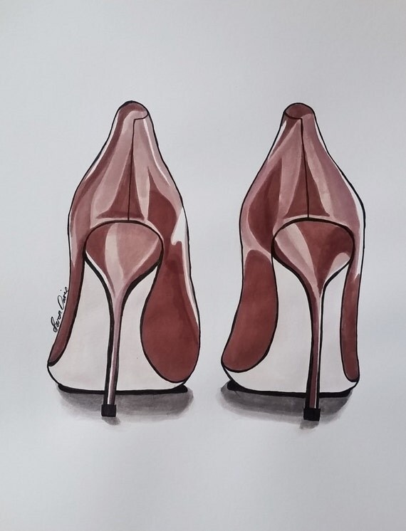 Pen & Ink Fashion Illustration shoe art Ink Drawing