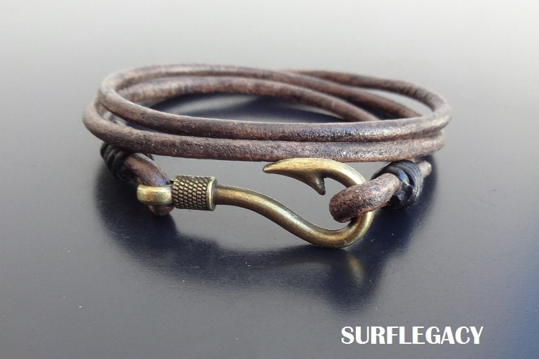 Fish Hook bracelet Fish Hook Leather Bracelet Mens Hook