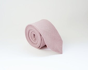 Dusty Rose Linen Necktie- Men's Tie- Wedding Ties- Grooms Necktie- Blush Neck ties