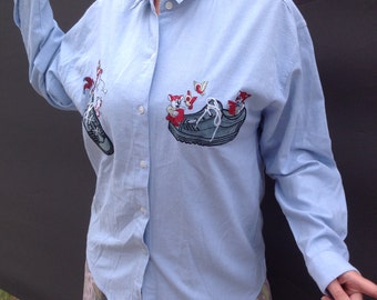 90s embroidered chambray denim shirt