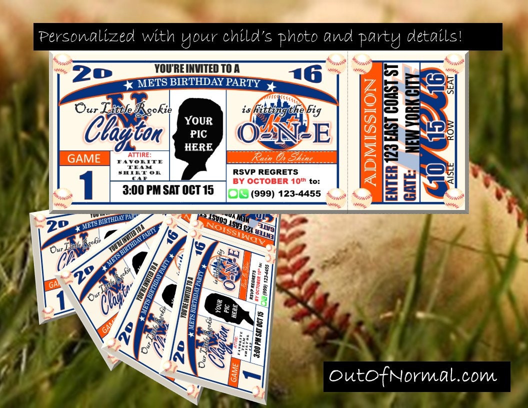 SALE New York Mets Themed Birthday Invitation Tickets