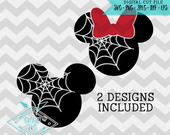 Mickey Minnie Spiderweb Heads - SVG, Disney, Digital file, Silhouette Studio, DXF, PNG, Cricut Cutting, Vinyl, Web, Halloween, Mouse, Spider