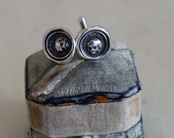 Skull Cufflinks - From an antique Memento Mori Wax Seal each cuff link featuring a skull in latin 'As you are, so once was I - 247CUFFL
