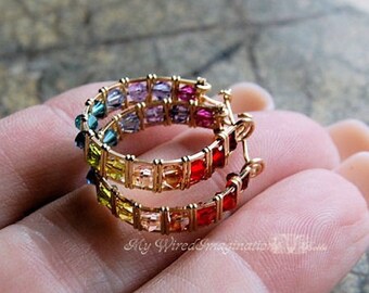 DIY Crystal Hoop Earrings, Wire Jewelry Tutorial, How To Wire Wrap Earrings, Wire Wrap Hoop Earrings, How to Make Earrings, Instructions