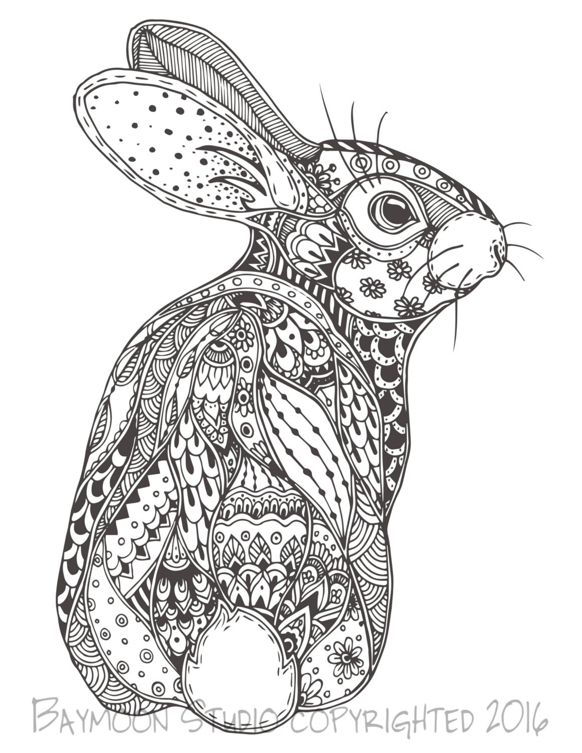 Rabbit Coloring Page Printable Coloring Pages by BAYMOONSTUDIO