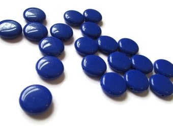 40 14mm Royal Blue Beads Acrylic Beads Flat Round Beads Plastic Coin Beads Jewelry Making Beading Supplies Loose Beads 14mm Blue Beads