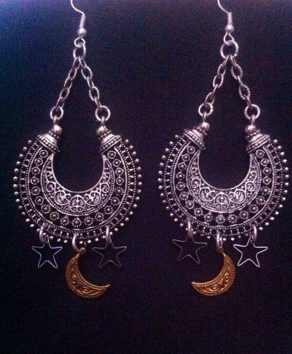 Stevie Nicks Gypsy Jewelry Earrings Crescent Moon and Star